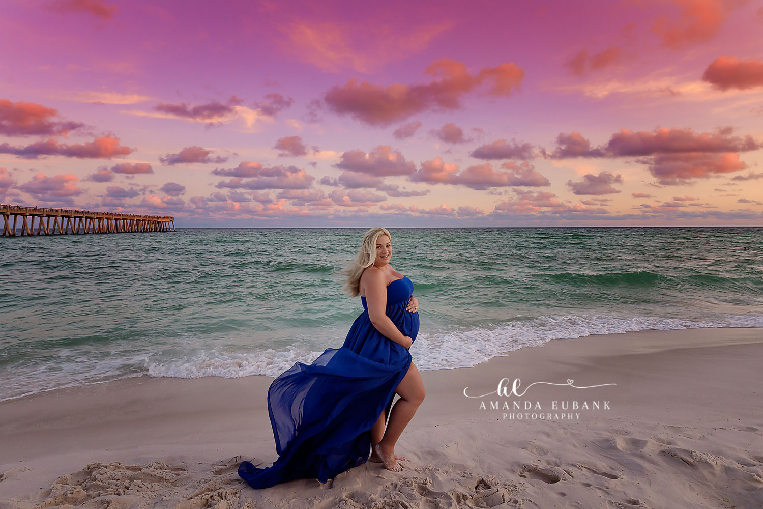 Natural light maternity photography on the Seaside Florida coastline at golden hour